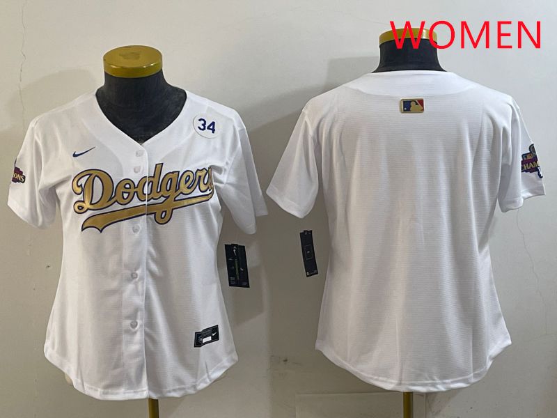 Women Los Angeles Dodgers Blank White Champion gold character 2025 Nike MLB Jersey style 5
